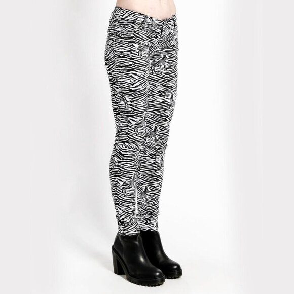 Tripp NYC Zebra Print Skinny Jeans – Skull Rivet Pockets | T-Back | Punk Stretch - Picture 3 of 5
